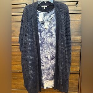 Maurices Navy Open Knit Cardigan with Tie-Dye Shirt